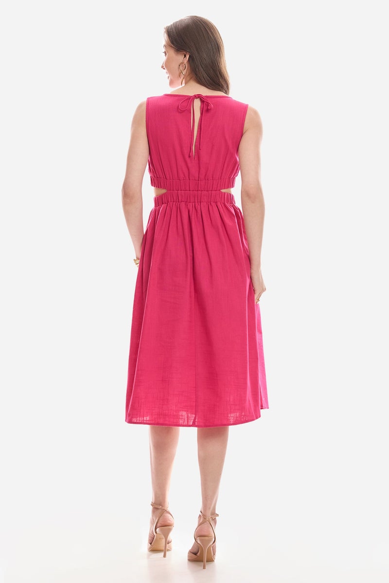 Virgio Solid Cotton Waist Cut Out Midi Dress for Women - Image 5