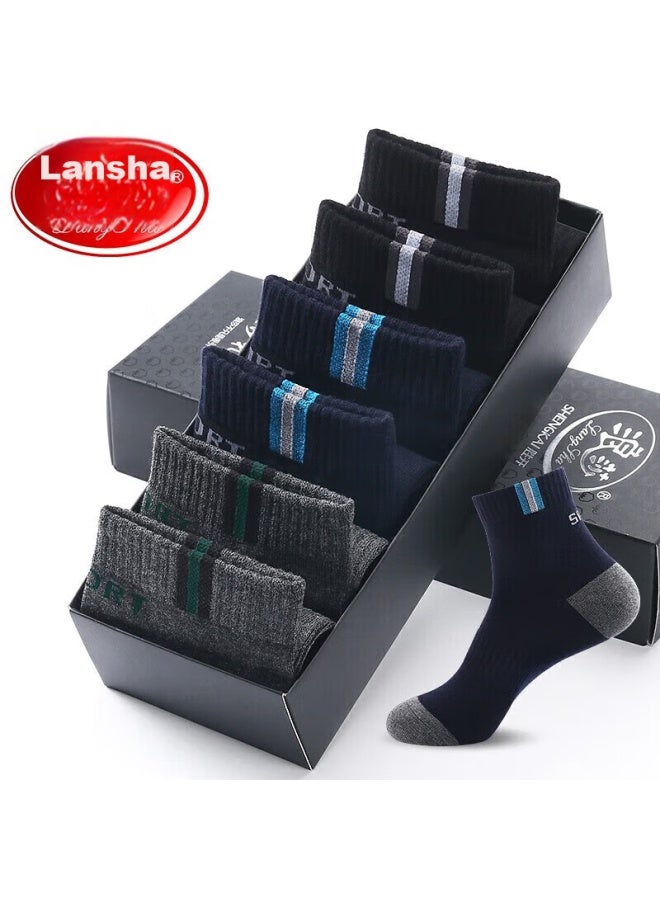 LANG SHA Langsha Men's Socks, Pure Cotton, Men's Athletic Casual Socks, All-cotton, Sweat-absorbing, Breathable, Mid-calf Cotton Socks, 6 Pairs - Image 1