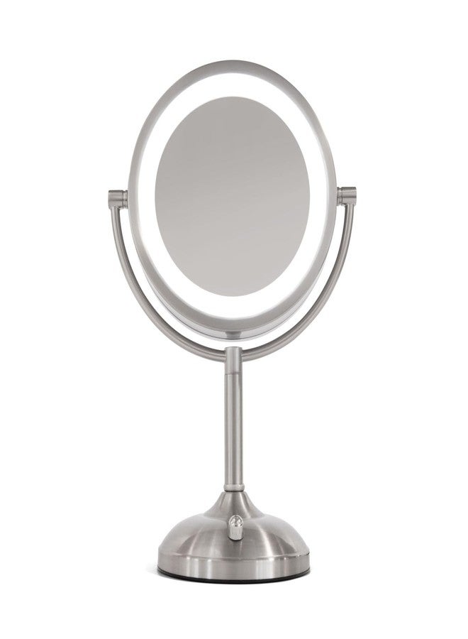 JERDON Lighted Tabletop Mirror with 10X/1X Magnification - LED Lighted Makeup Mirror with Multiple Light Settings in Nickel Finish - 8.5-Inch Diameter Vanity Mirror - Model JS8510BN - Image 1