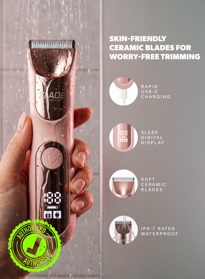ZLADE Summer PRO Bikini Water Proof IPX7 Trimmer For Women | Private parts, Underarms, Arms, Legs & Body | Soft Ceramic Blades | No Nicks or Cuts, No Skin Irritation | USB C Fast Charging, 90mins Runtime | Fully Waterproof and Silent - Image 2
