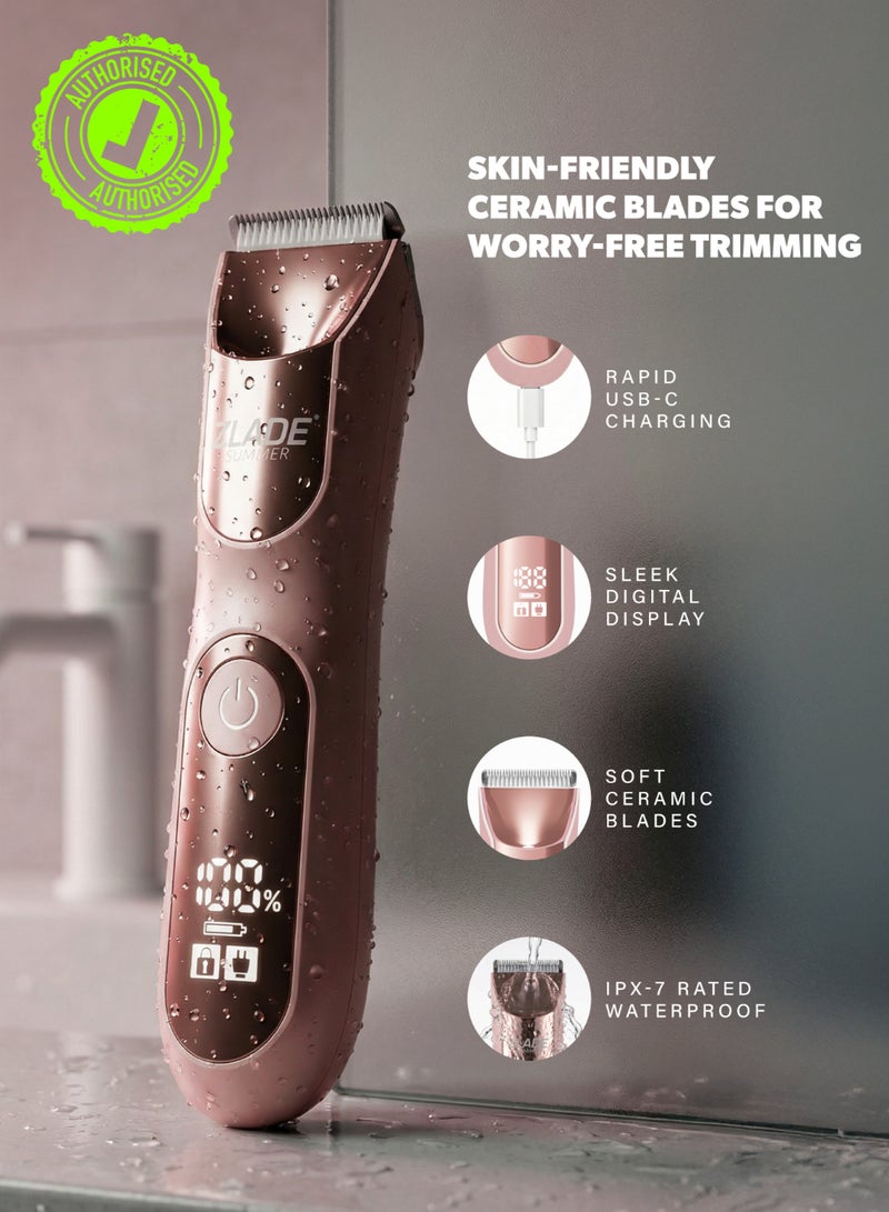 ZLADE Summer PRO Bikini Water Proof IPX7 Trimmer For Women | Private parts, Underarms, Arms, Legs & Body | Soft Ceramic Blades | No Nicks or Cuts, No Skin Irritation | USB C Fast Charging, 90mins Runtime | Fully Waterproof and Silent - Image 3