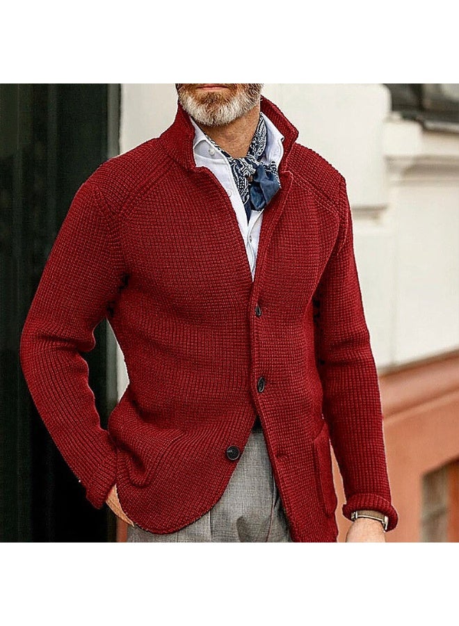 NIBEMINENT Men's Solid Casual Knitwear Sweater Thick Warm Stand Collar Cardigan Tops Elegant Knitted Coats Autumn Winter Male Sweaters - Image 1