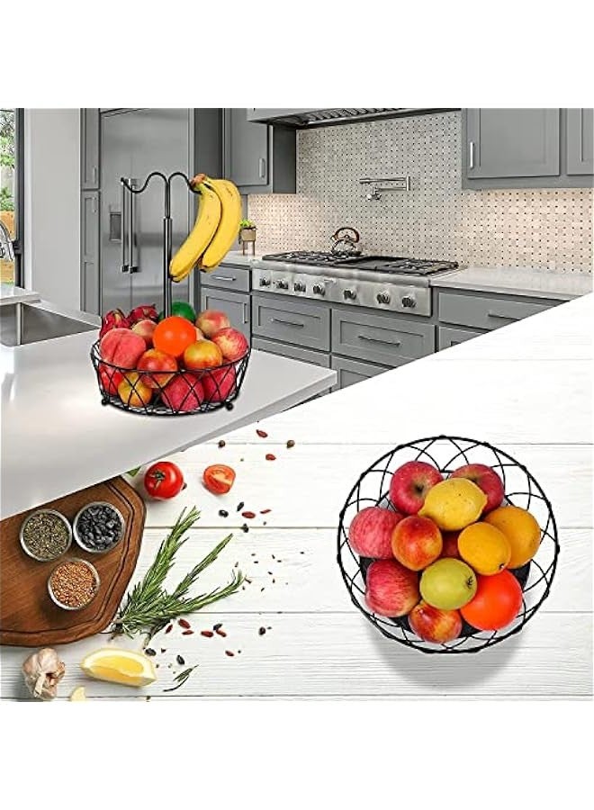 بيوينتي اوعية فواكه، سلة فواكه من طبقتين، حامل وعاء الفواكه والخضروات يوضع على سطح الطاولة مع شماعة موز، سلال تخزين سلكية معدنية قابلة للفصل لطاولة المطبخ، اسود - Image 2