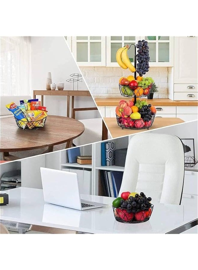 بيوينتي اوعية فواكه، سلة فواكه من طبقتين، حامل وعاء الفواكه والخضروات يوضع على سطح الطاولة مع شماعة موز، سلال تخزين سلكية معدنية قابلة للفصل لطاولة المطبخ، اسود - Image 3