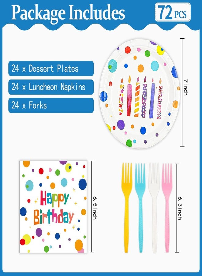 HFBOBP 72PCS Happy Birthday Paper Plates and Napkins Decorations, 7inch Colorful Dots Cake Dessert Plates with Forks Disposable Dinnerware Tableware Set for Birthday Party Supplies (Birthday Candle) - Image 3