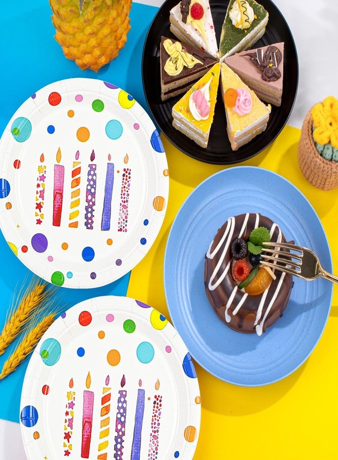 HFBOBP 72PCS Happy Birthday Paper Plates and Napkins Decorations, 7inch Colorful Dots Cake Dessert Plates with Forks Disposable Dinnerware Tableware Set for Birthday Party Supplies (Birthday Candle) - Image 2