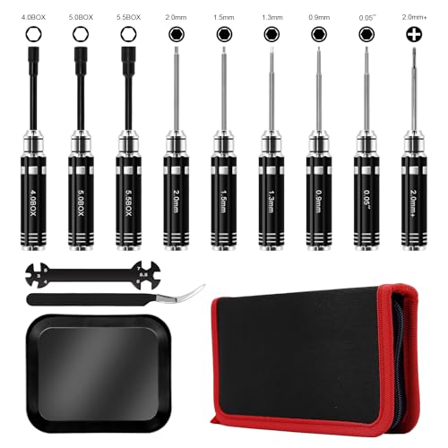 DULIWO 12Pcs Short Handle RC Tool Kit w/Quick Change Hex/Phillips/Flat Nut Drivers & Pliers for 1/18 1/24 Micro Crawler - SCX24, TRX4M, Axial, Traxxas, Losi Mini-T 2.0, FMS(Black) - Image 1