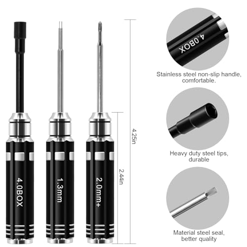 DULIWO 12Pcs Short Handle RC Tool Kit w/Quick Change Hex/Phillips/Flat Nut Drivers & Pliers for 1/18 1/24 Micro Crawler - SCX24, TRX4M, Axial, Traxxas, Losi Mini-T 2.0, FMS(Black) - Image 2