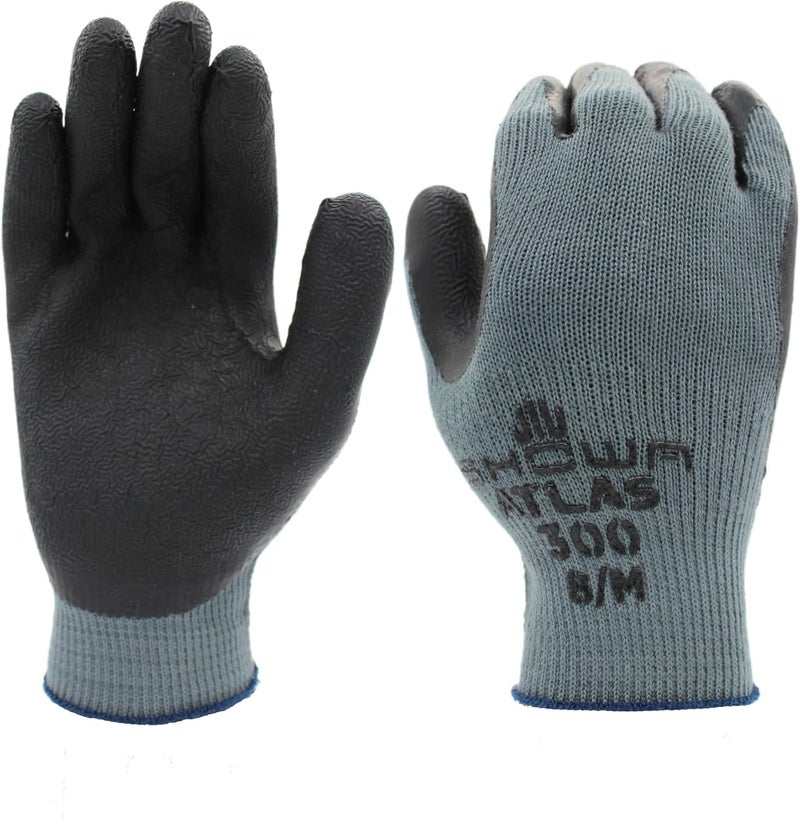 SHOWA 300BM-08 Atlas 300B Fit Palm Coating Natural Rubber Gloves - Black, Medium (Pack of 12 Pairs) - Image 1