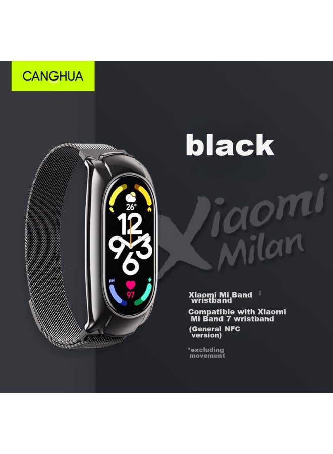 Canghua متوافق مع Xiaomi Band 7 سوار، إبزيم مغناطيسي معدني Milanese Loop لـ Xiaomi Band 7 Nfc Version سوار بديل، مناسب لـ Xiaomi Band 7/7 Nfc، أسود - Image 1