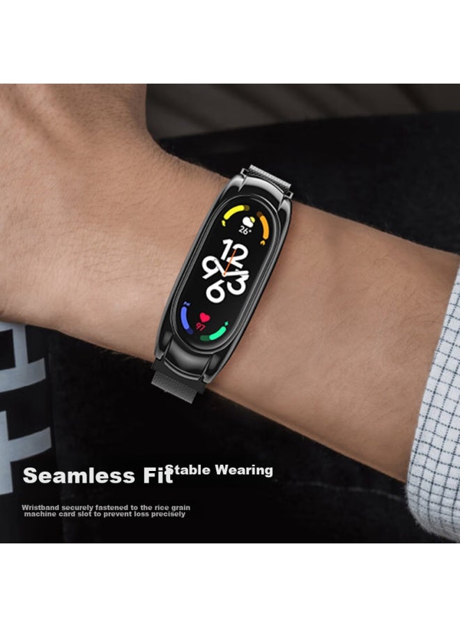 Canghua متوافق مع Xiaomi Band 7 سوار، إبزيم مغناطيسي معدني Milanese Loop لـ Xiaomi Band 7 Nfc Version سوار بديل، مناسب لـ Xiaomi Band 7/7 Nfc، أسود - Image 4