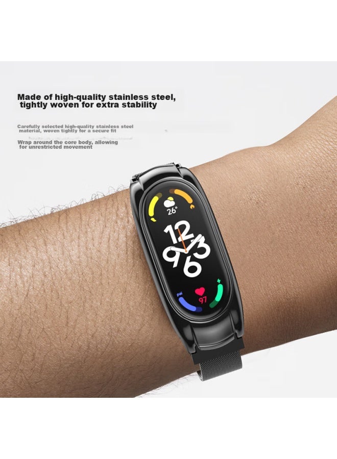 Canghua متوافق مع Xiaomi Band 7 سوار، إبزيم مغناطيسي معدني Milanese Loop لـ Xiaomi Band 7 Nfc Version سوار بديل، مناسب لـ Xiaomi Band 7/7 Nfc، أسود - Image 3