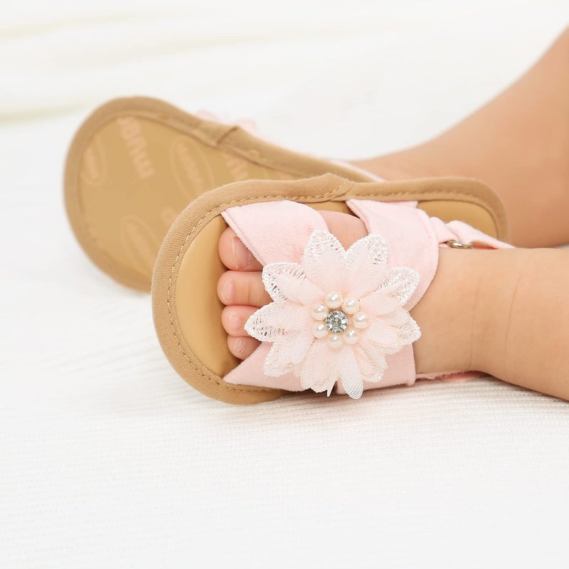 GDSDYM Infant Baby Girls Summer Sandals with Flowers Soft Sole Newborn Princess First Walker Crib Wedding Dress Shoes - Image 3
