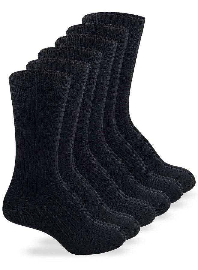 Wrangler Women's Assorted Pattern Microfiber Dress Crew Socks 6 Pair Pack Sockshosiery, black, Medium - Image 1