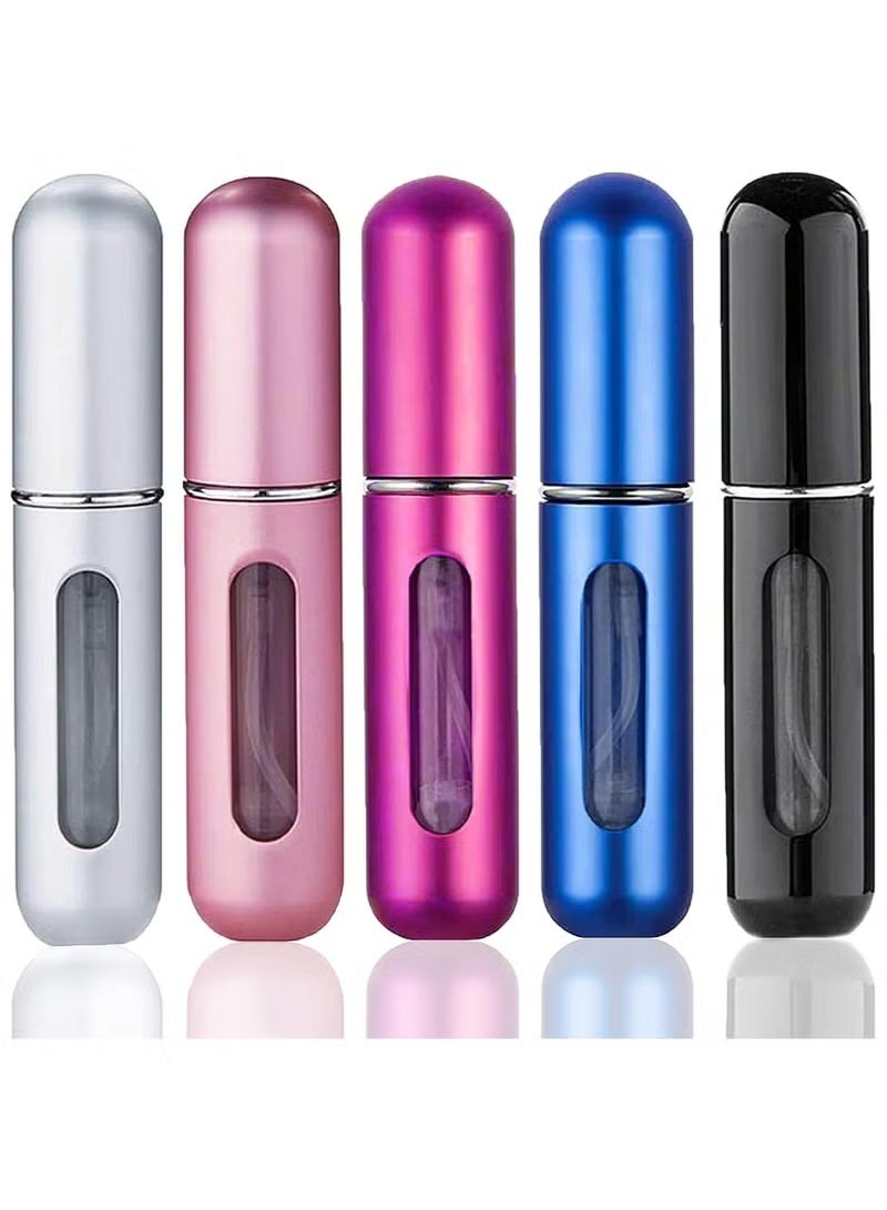 هامزون زجاجات رذاذ عطر قابلة لإعادة التعبئة للسفر، 5 زجاجات رذاذ صغيرة سعة 5 مل، حاويات عطر فارغة محمولة للعطور، ومزيلات العرق، والعطلات، والنزهات الليلية - متعددة الألوان - Image 1