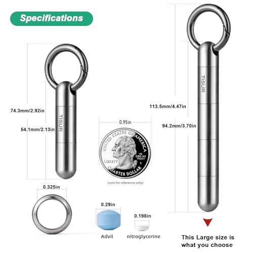 TISUR Large Keychain Pill Holder, Titanium Pill Case Waterproof Pill Fob for Travel Purse Pocket,Pill Organize - Image 3