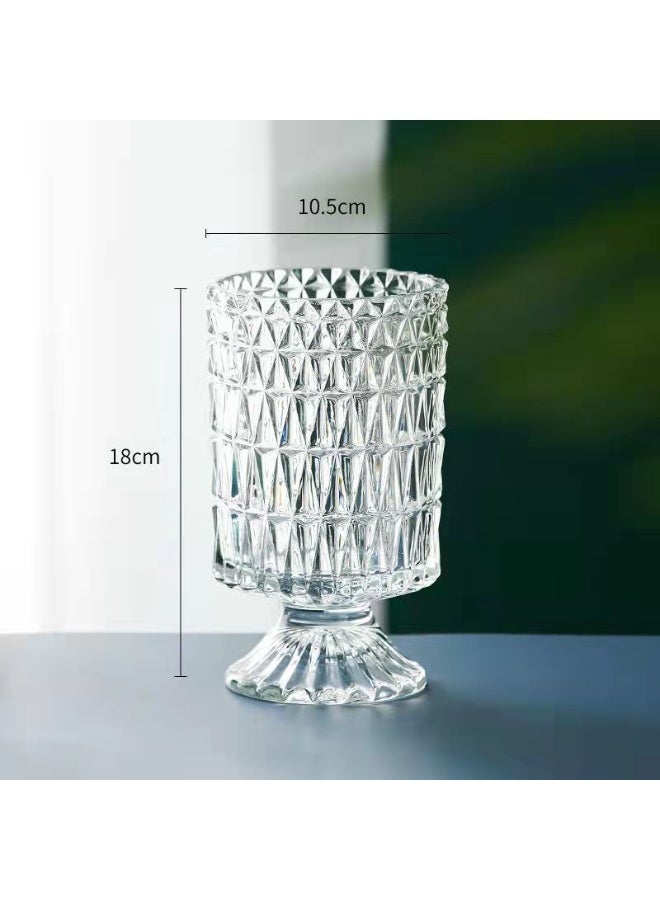 Embossed Crystal Glass Vase – Long Rhombus Pattern Pedestal Flower Vase, Transparent Hydroponic Glass Vase for Home, Wedding & Dining Table Decor - Image 2