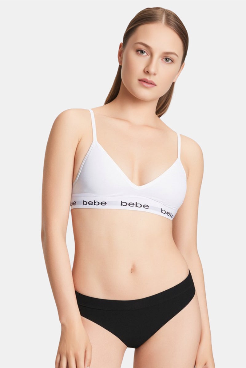 bebe Women Brand Logo Padded Bralette, White - Image 1
