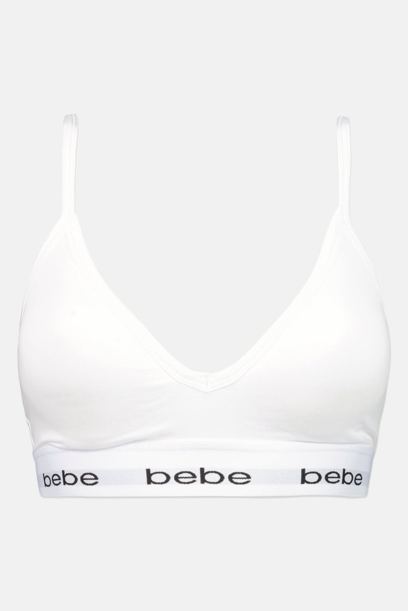 bebe Women Brand Logo Padded Bralette, White - Image 2