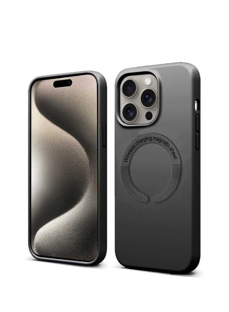 Techie غطاء خلفي من السيليكون الناعم الناعم MagSafe من Techie، بطانة داخلية من الألياف الدقيقة لهاتف Apple iPhone 15 Pro Max - أسود - Image 1