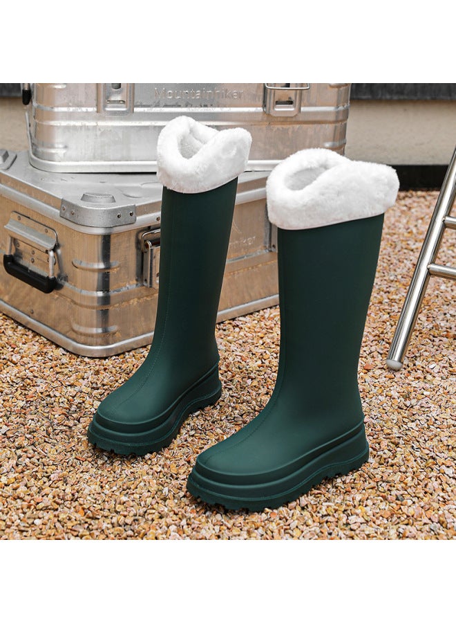 Popular Rain Boots Plus Velvet Warm Rain Boots Korean Style Fashionable Non-slip Waterproof Outer Wear Wear-resistant Versatile Thick-soled Rubber Shoes
