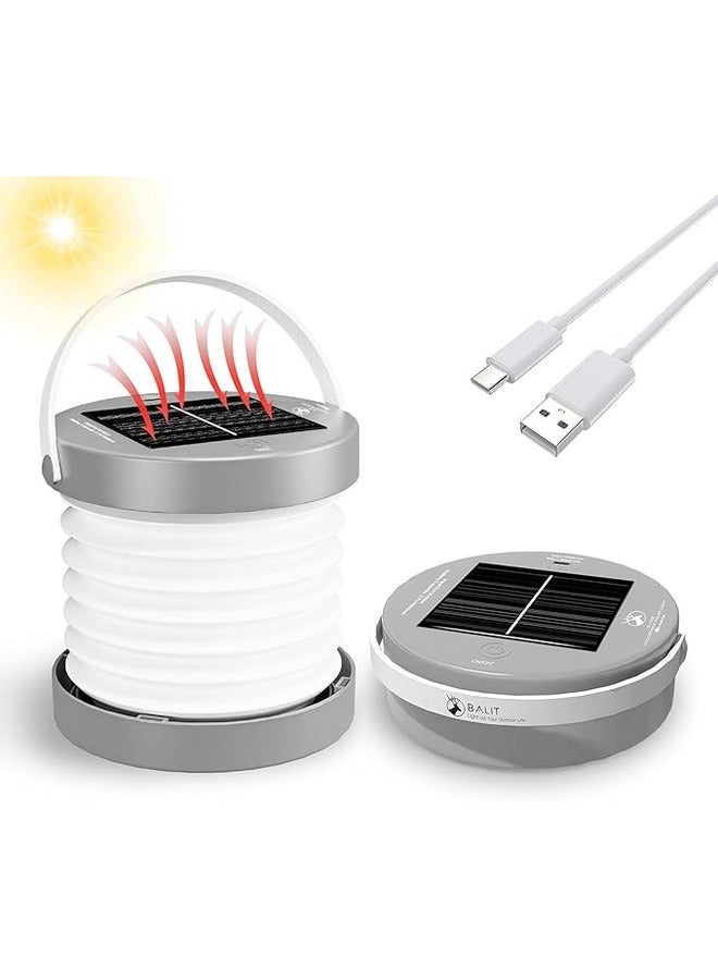 Outdoor Solar Night Light Rechargeable LED Camping Tent Lamp White  - Image 1