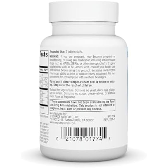 Source Naturals Theanine Serene, Calm Mind & Body*, with GABA - Vegetarian Formlua - 30 Tablets - Image 3
