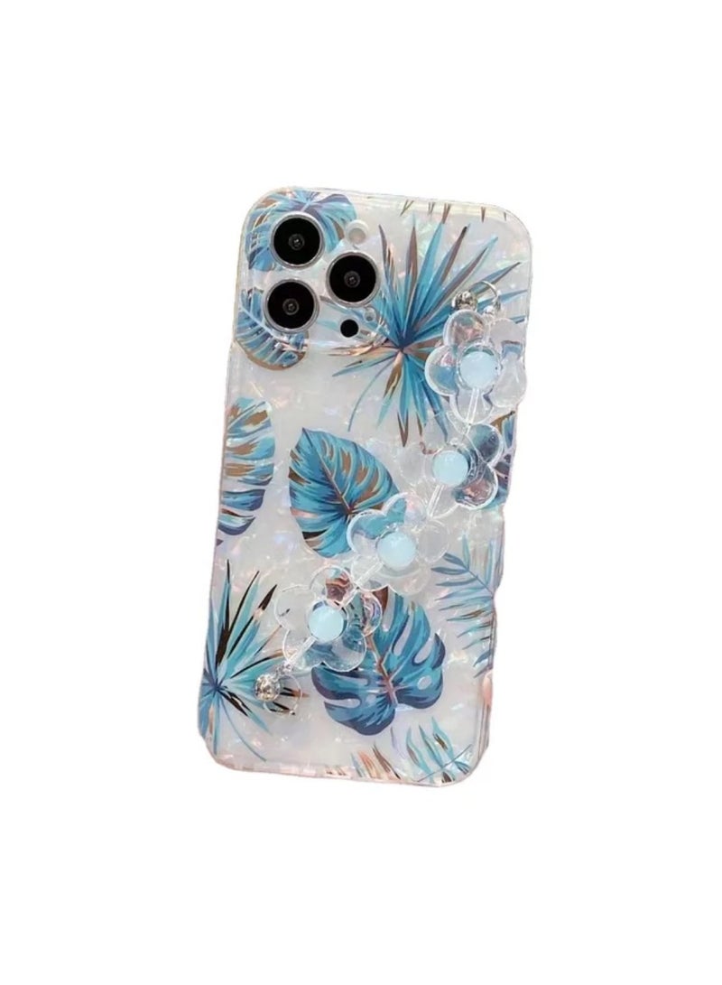 حافظة هاتف مع حزام معصم على شكل زهرة حافظة هاتف شفافة مطلية بالكهرباء متوافقة مع هاتف iPhone 14 pro Max - Image 1