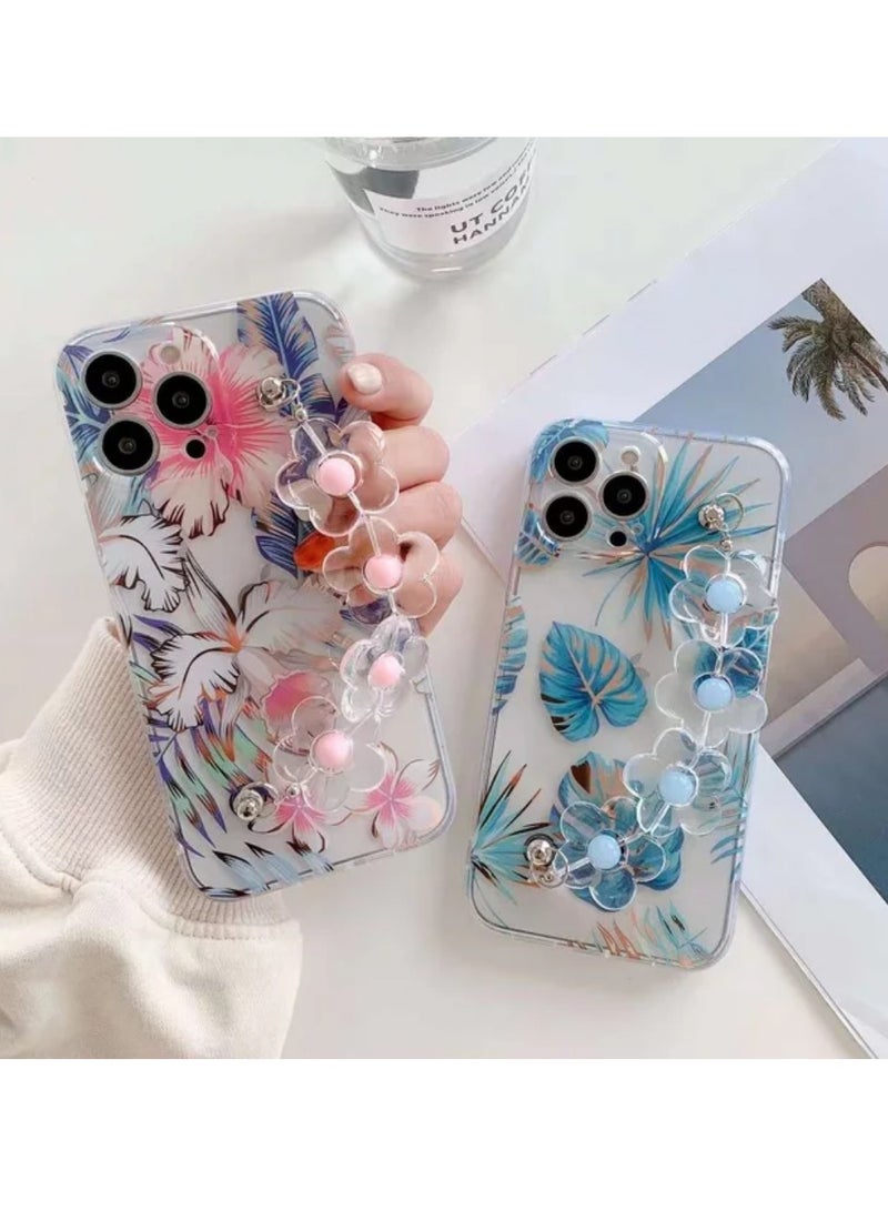 حافظة هاتف مع حزام معصم على شكل زهرة حافظة هاتف شفافة مطلية بالكهرباء متوافقة مع هاتف iPhone 14 pro Max - Image 3