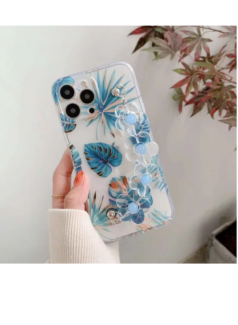 حافظة هاتف مع حزام معصم على شكل زهرة حافظة هاتف شفافة مطلية بالكهرباء متوافقة مع هاتف iPhone 14 pro Max - Image 4