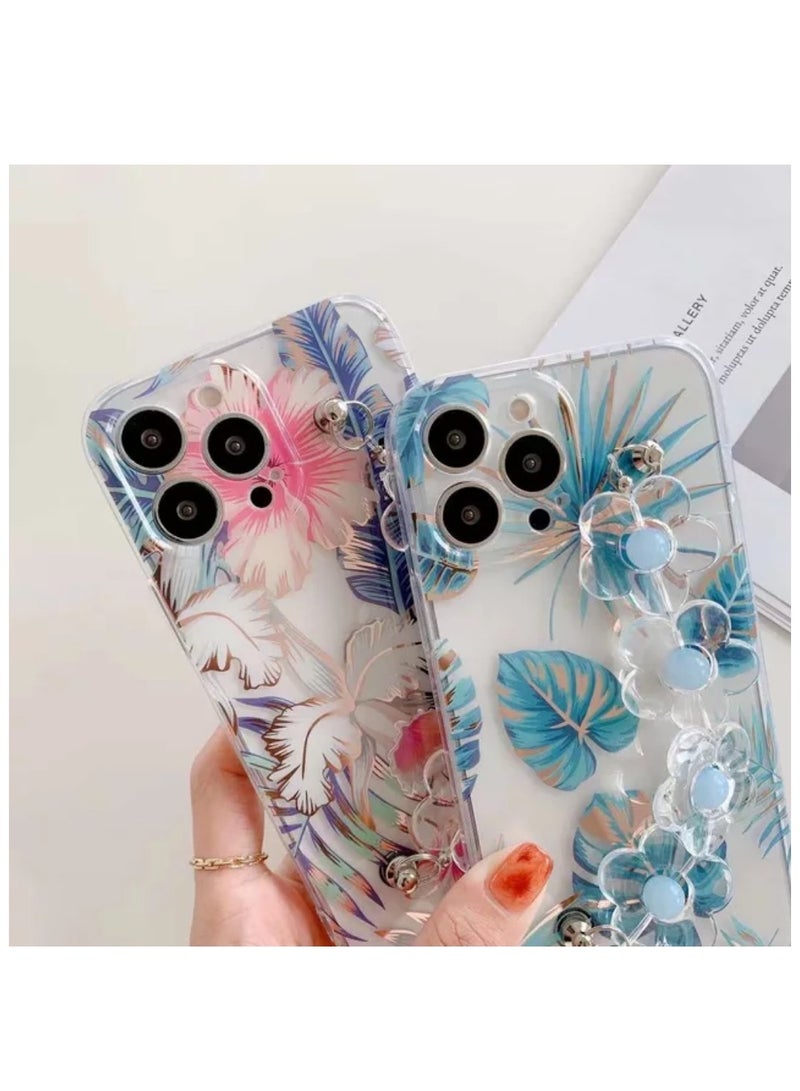 حافظة هاتف مع حزام معصم على شكل زهرة حافظة هاتف شفافة مطلية بالكهرباء متوافقة مع هاتف iPhone 14 pro Max - Image 5