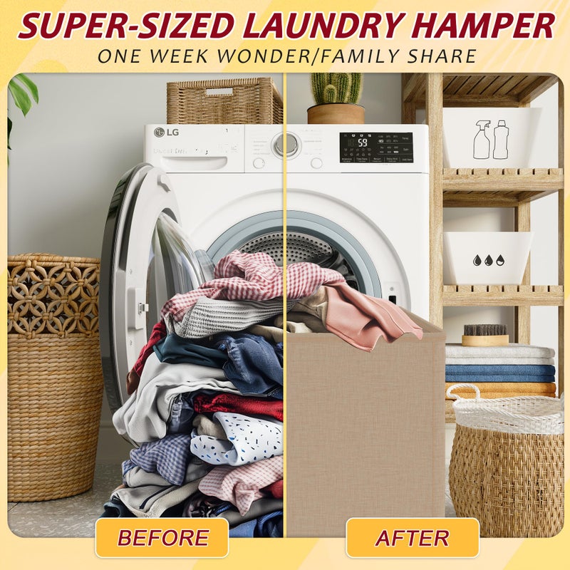 Vincona 195L Laundry Hamper 3 Section,Large Laundry Hamper with Lid,Dirty Clothes Hamper with 3 Inner Bags,Collapsible Laundry Basket Organizer for Laundry Room,Bedroom,Laundry Sorter Hamper 3 Compartment - Image 5