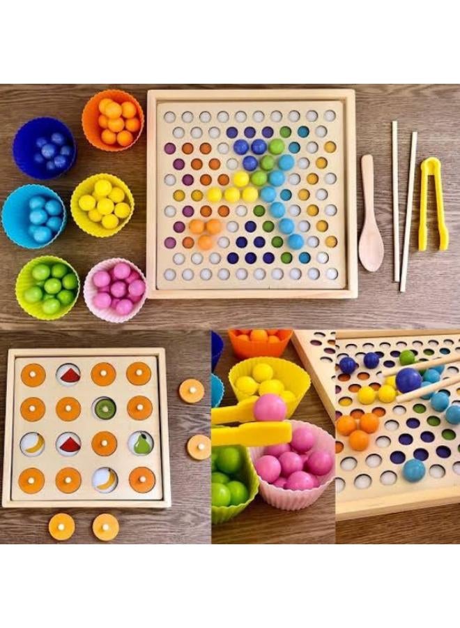 2 in 1 Wooden Board Clip Beads Matching Game Puzzles - Shape Color Sort Toys for Children & Kids  - Image 3