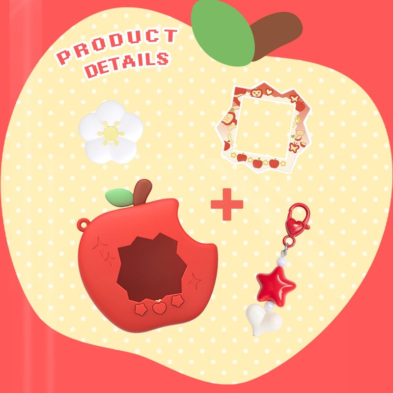 BUBBLELOGUS Apple Case for Tamagotchi Paradise, 4-iaradisen-1 Shockproof Silicone Protective Cover Kit with Faceplate, Flower Dial Cap & Charm, Kawaii Accessories for Girls & Adults (RED) - Image 3
