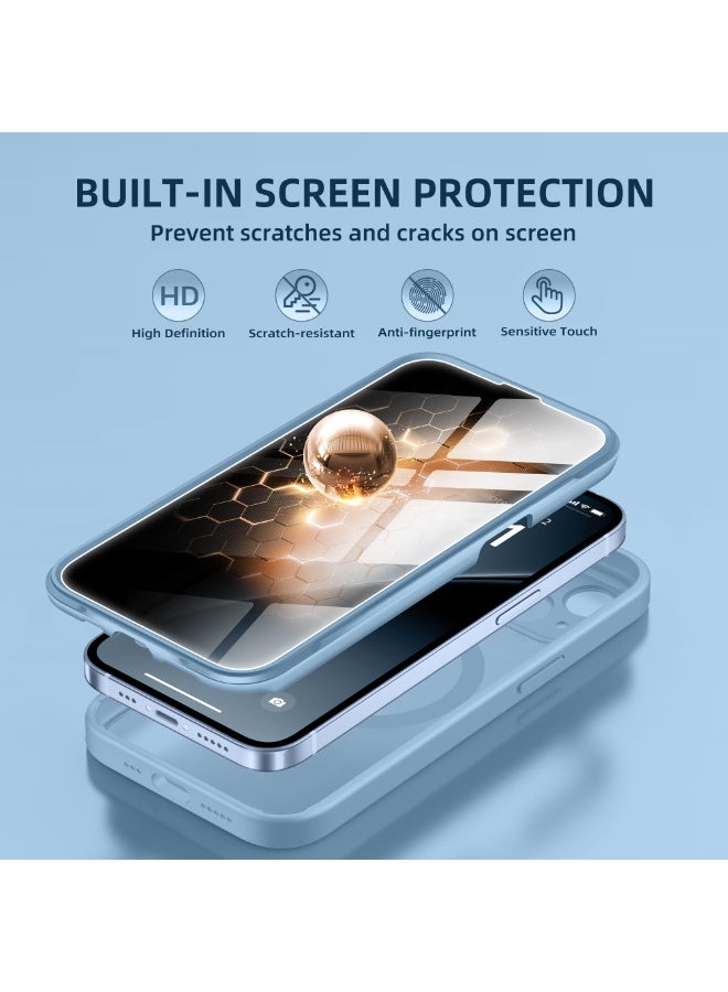 بيرفي جراب مغناطيسي لهاتف iPhone 14، متوافق مع MagSafe، واقي شاشة مدمج للخصوصية وحماية مطورة للكاميرا، جراب هاتف كامل الجسم مضاد للتجسس ومقاوم للصدمات مقاس 14 بوصة و6.1 بوصة، أزرق - Image 3