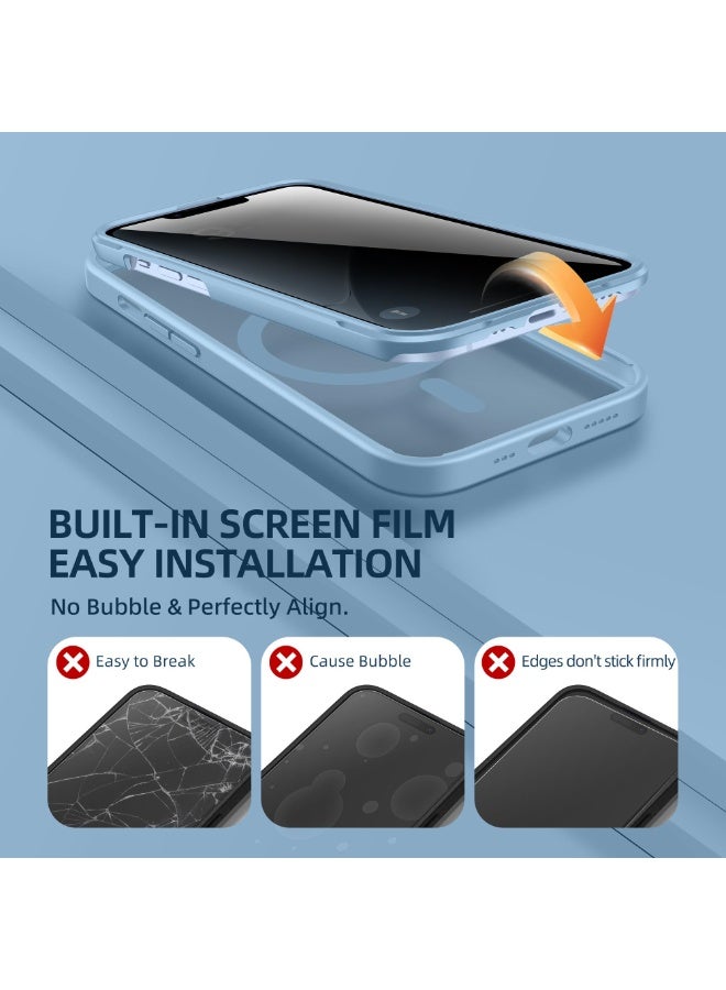 بيرفي جراب مغناطيسي لهاتف iPhone 14، متوافق مع MagSafe، واقي شاشة مدمج للخصوصية وحماية مطورة للكاميرا، جراب هاتف كامل الجسم مضاد للتجسس ومقاوم للصدمات مقاس 14 بوصة و6.1 بوصة، أزرق - Image 5