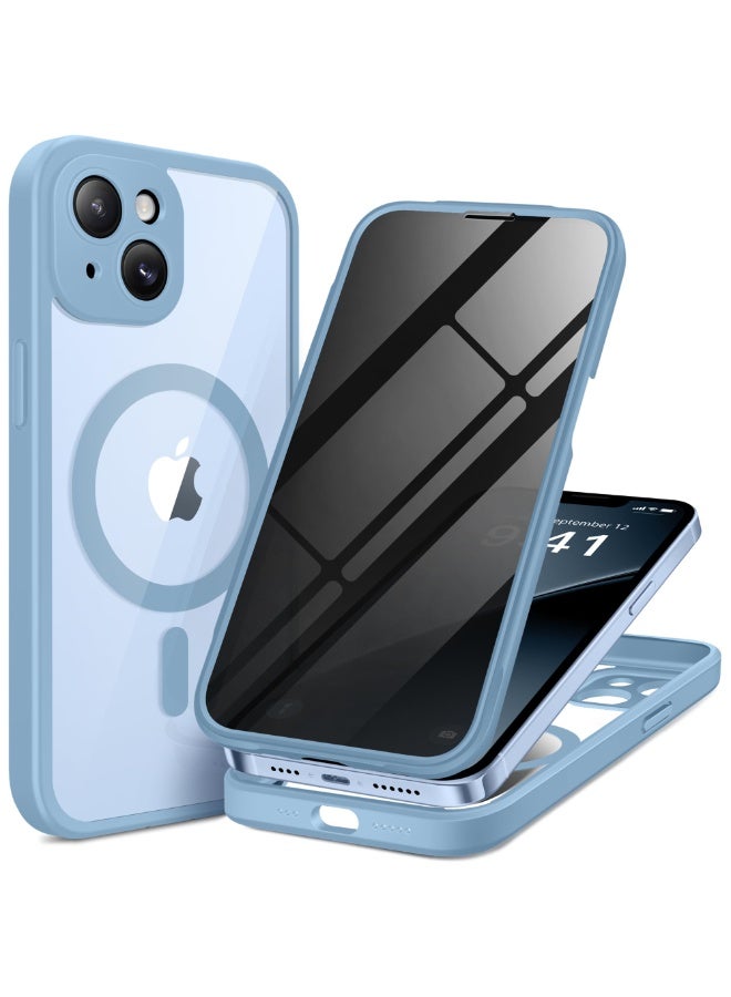بيرفي جراب مغناطيسي لهاتف iPhone 14، متوافق مع MagSafe، واقي شاشة مدمج للخصوصية وحماية مطورة للكاميرا، جراب هاتف كامل الجسم مضاد للتجسس ومقاوم للصدمات مقاس 14 بوصة و6.1 بوصة، أزرق - Image 1