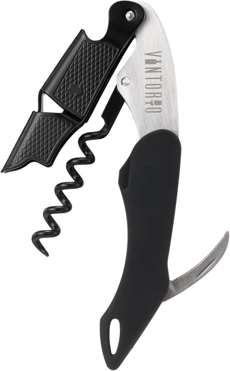Vintorio Professional Waiters Corkscrew - Wine Key with Ergonomic Rubber Grip, Beer Bottle Opener and Foil Cutter (1 Pack) - Image 1