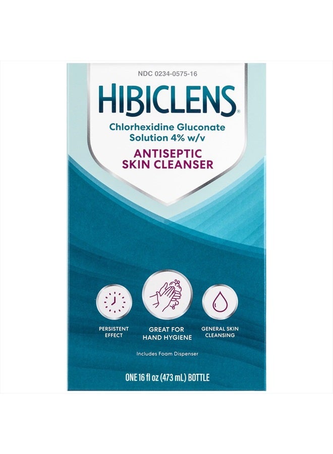 hibiclens - صابون مضاد للميكروبات ومطهر ومنظف للبشرة - مضخة رغوية متضمنة - 16 أونصة - للمنزل والمستشفى - 4% من الكلورهيكسيدين - Image 1