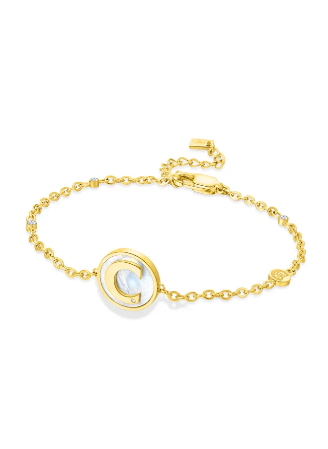 CERRUTI 1881 Circulo Bracelet, Gold-Plated Design with Mother of Pearl and Crystals, Minimalist and Elegant Bracelet for Women