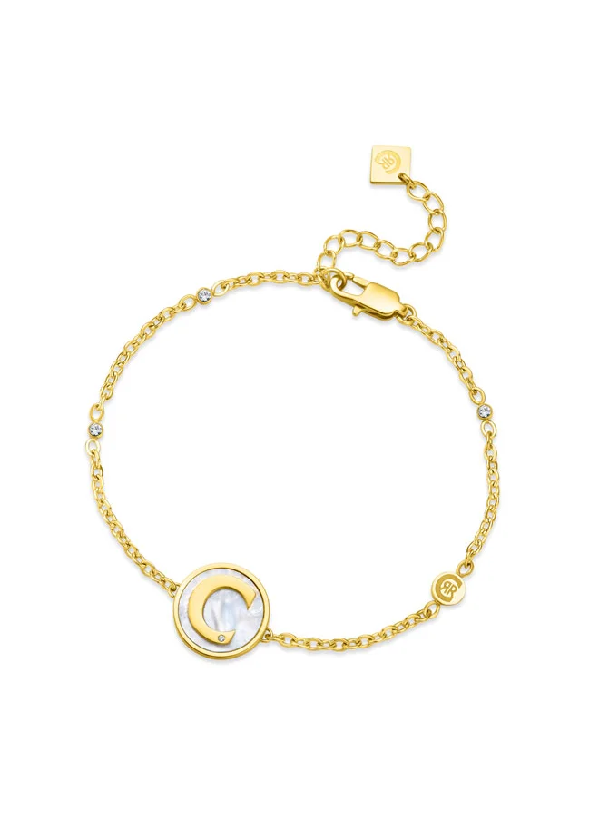 CERRUTI 1881 Circulo Bracelet, Gold-Plated Design with Mother of Pearl and Crystals, Minimalist and Elegant Bracelet for Women
