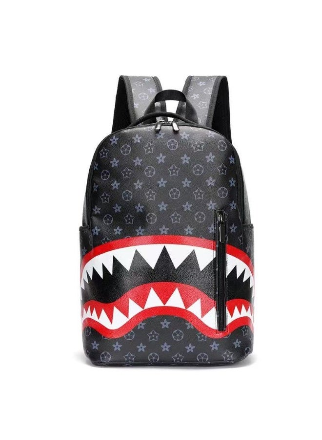 New style casual shark-print backpack for business, large capacity men's travel bag, school bag for college students - Image 1