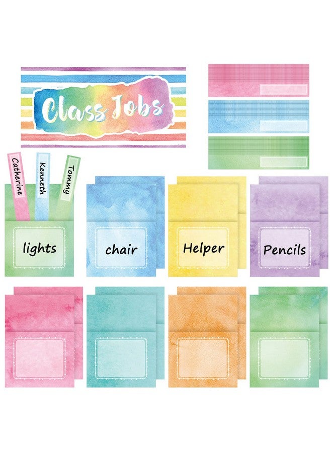 Zonon Class Jobs Bulletin Board Colorful Class Jobs Pocket Chart Set Teacher'S Helper Chalkboard Decor Classroom Bulletin Board Decoration For Back To School (Watercolor Style) - Image 1