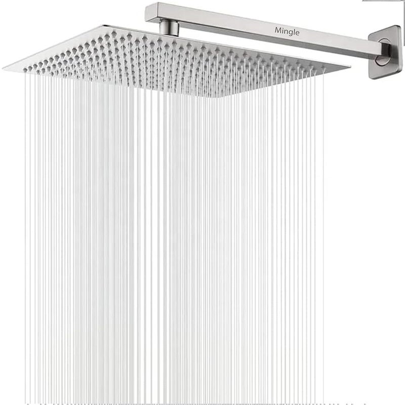 MINGLE Mirror Stainless Steel 304 Round Ultra Slim High Pressure Rainfall Shower Head for bathroom With Arm Shower (Pack of 1) (12 * 12_24INC) - Image 1