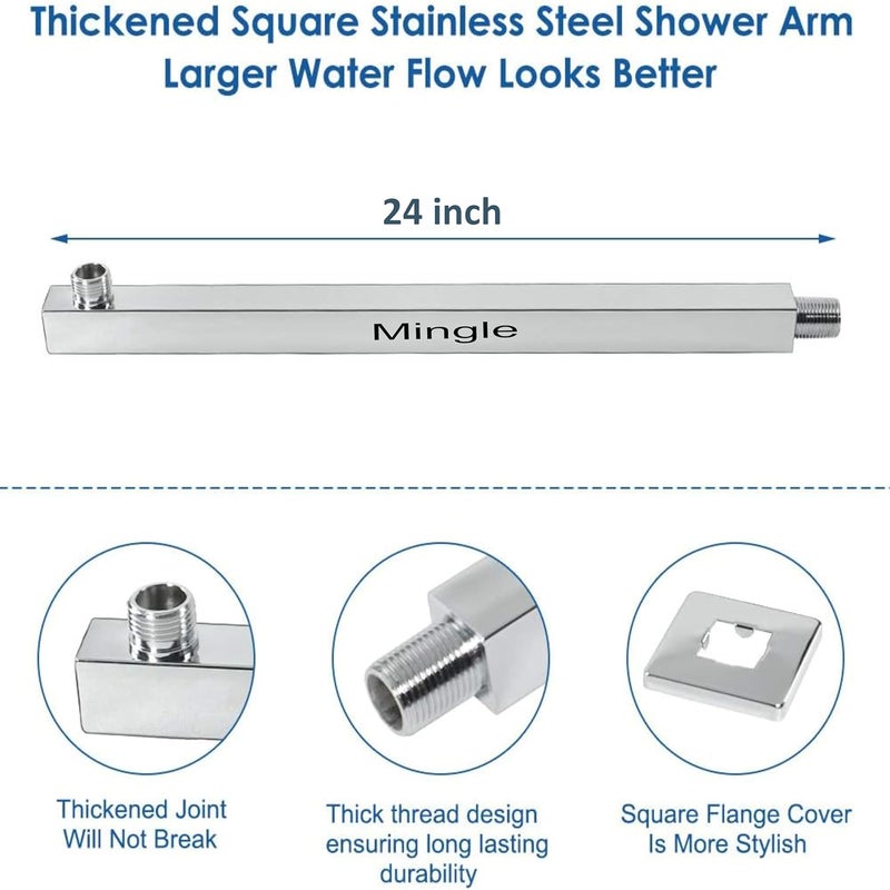 MINGLE Mirror Stainless Steel 304 Round Ultra Slim High Pressure Rainfall Shower Head for bathroom With Arm Shower (Pack of 1) (12 * 12_24INC) - Image 3