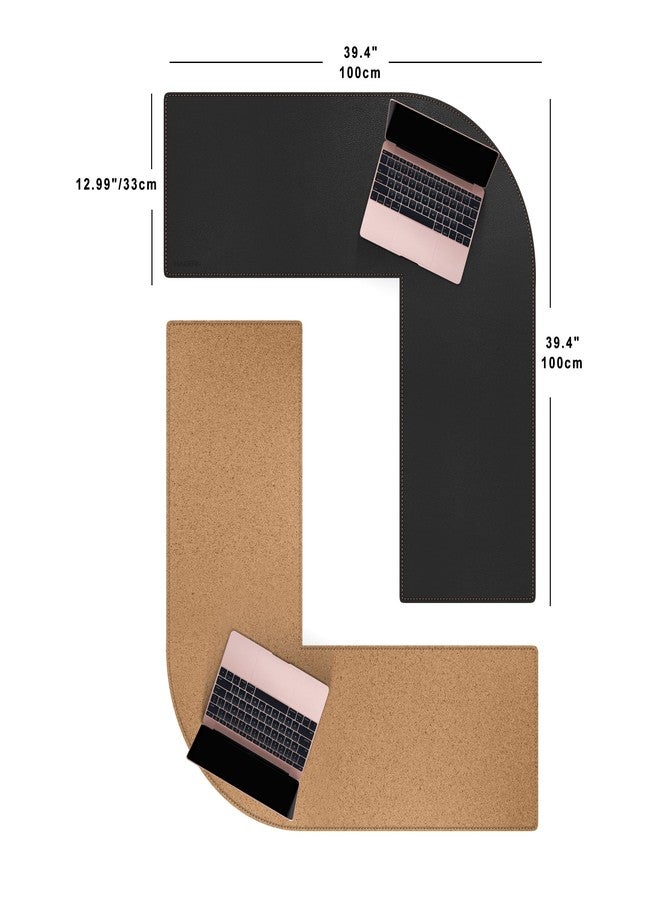 MAIDERN (40”+ 40”) x 13” L Shaped Corner Desk Mat, Cork & Leather Dual Sided Desk Pad for Gaming Computer Office Home (Black) … - Image 2