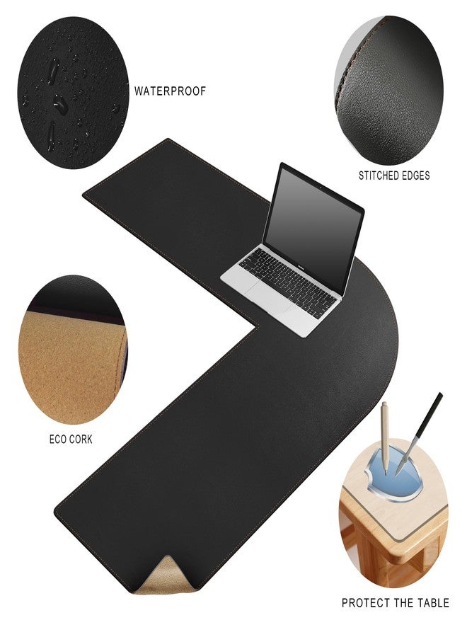 MAIDERN (40”+ 40”) x 13” L Shaped Corner Desk Mat, Cork & Leather Dual Sided Desk Pad for Gaming Computer Office Home (Black) … - Image 3