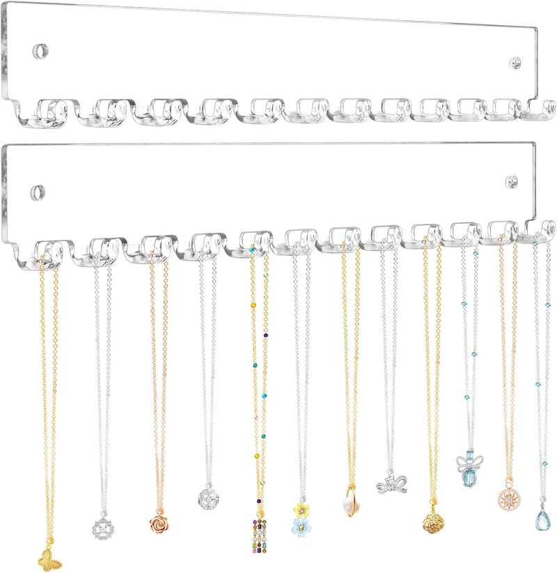 EXPORTIQ Jewelry Organizer Wall Mounted Necklace Holder Acrylic Jewelry Hanger with 14 Hooks Wall Mounted Jewelry Holder for Necklace Earrings And Rings (Clear 11.8" 2pcs) - Image 1