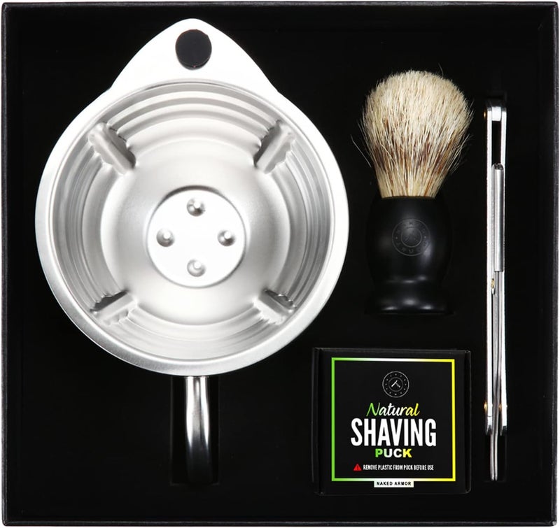 Naked Armor Silver Fox Shaving Scuttle Mug Kit  Shaving Bowl With Shavette Shave Soap Shave Brush Stainless Steel Scuttle Shaving Mug Keeps Your Lather Hot Creamy Lather Hot Shave At Home Daily Great Gift 