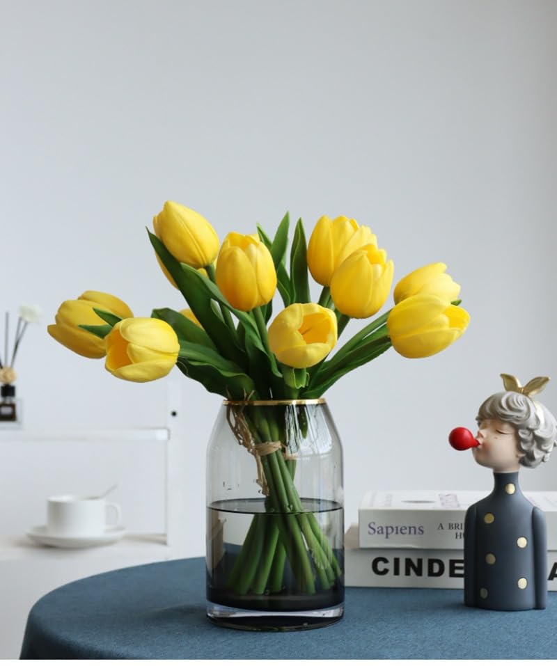 Buart Yellow Flowers Artificial Luxury Big Tulip Valentine's Day Mother's Day Easter Home Kitchen Wedding Decorations(11pcs) - Image 3